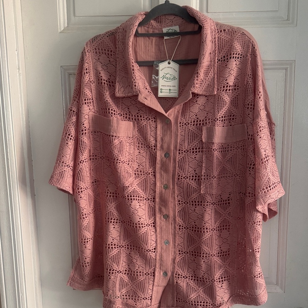 NewWill Blush Lace Button-Up‎ Blouse size 3X new w tags